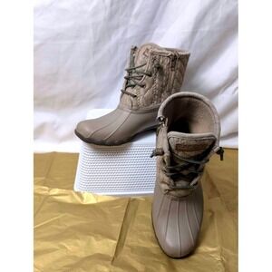 Sperry Saltwater Quilted Cable Knit Duck Boots Taupe Tan STS97184 Women's 7.5 M